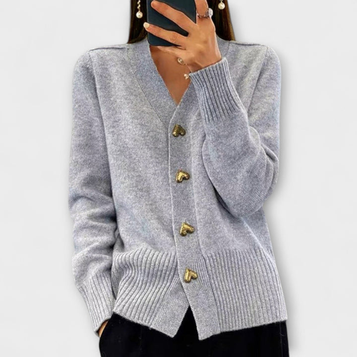 Marij - Cárdigan azul oscuro con escote en V de estilo vintage