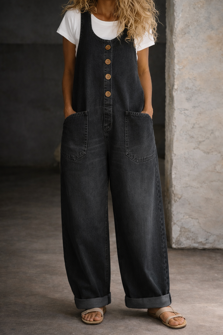 Brigitte - Pantalón Salopette de Algodón Vintage Lavado | Efecto Estilizante