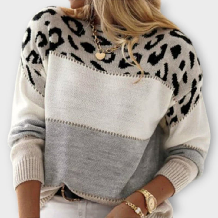 Cheyenne - Suéter gris con diseño de leopardo