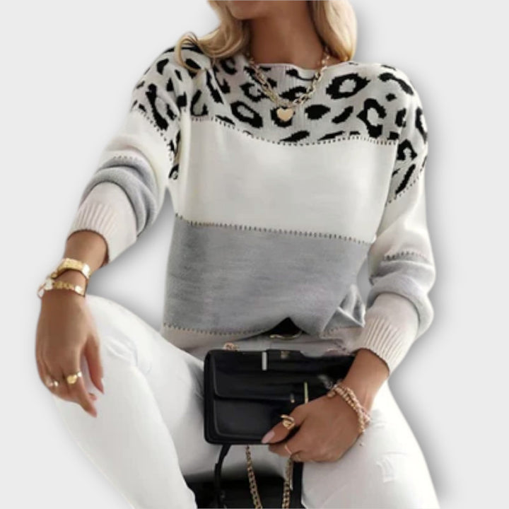 Cheyenne - Suéter gris con diseño de leopardo