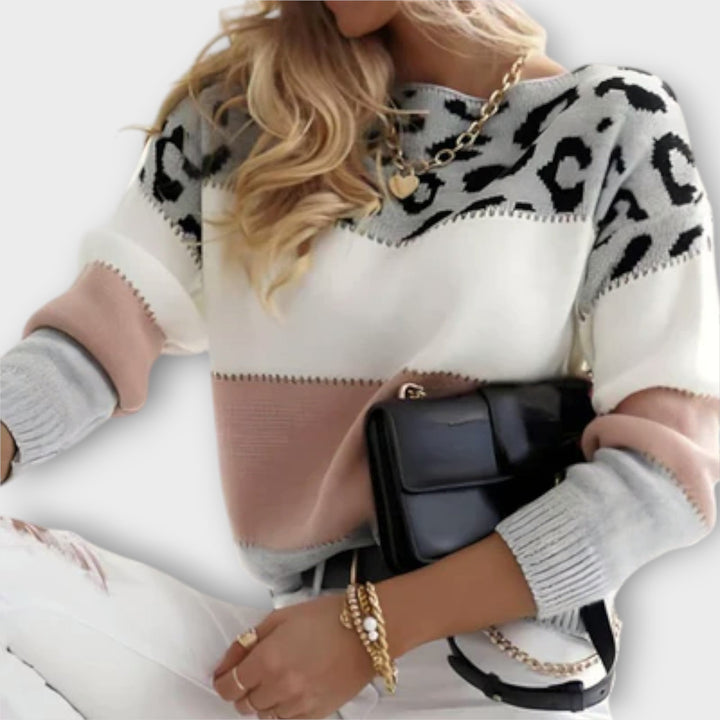 Cheyenne - Suéter gris con diseño de leopardo