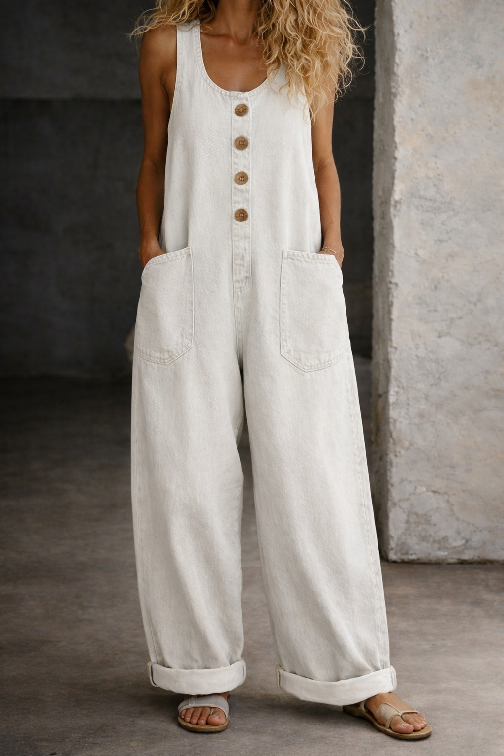 Brigitte - Pantalón Salopette de Algodón Vintage Lavado | Efecto Estilizante