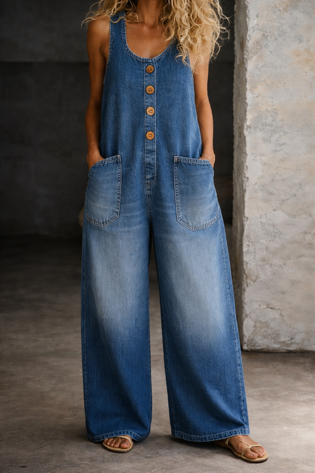 Brigitte - Pantalón Salopette de Algodón Vintage Lavado | Efecto Estilizante