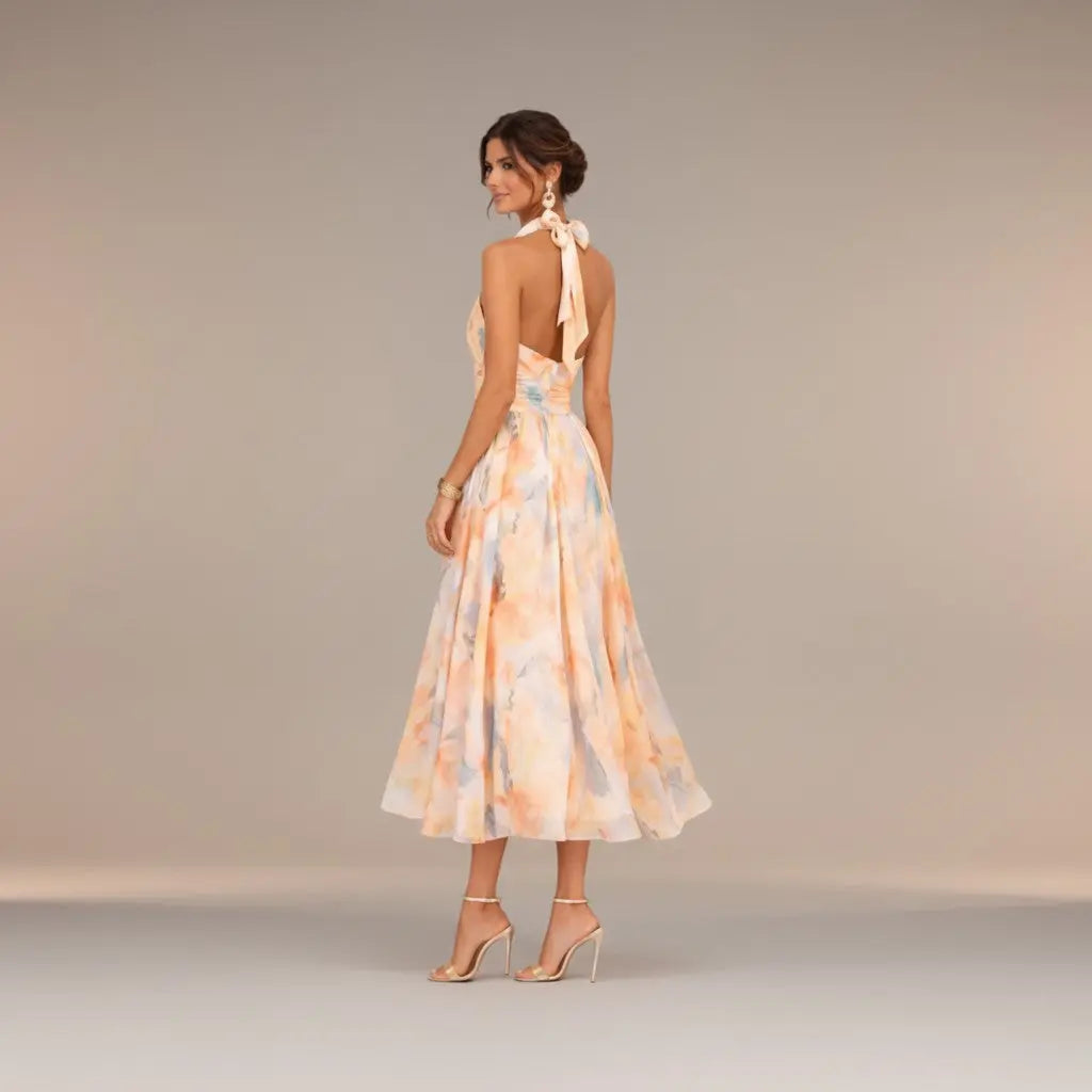 Esther - Vestido Halter con Estampado Acuarela