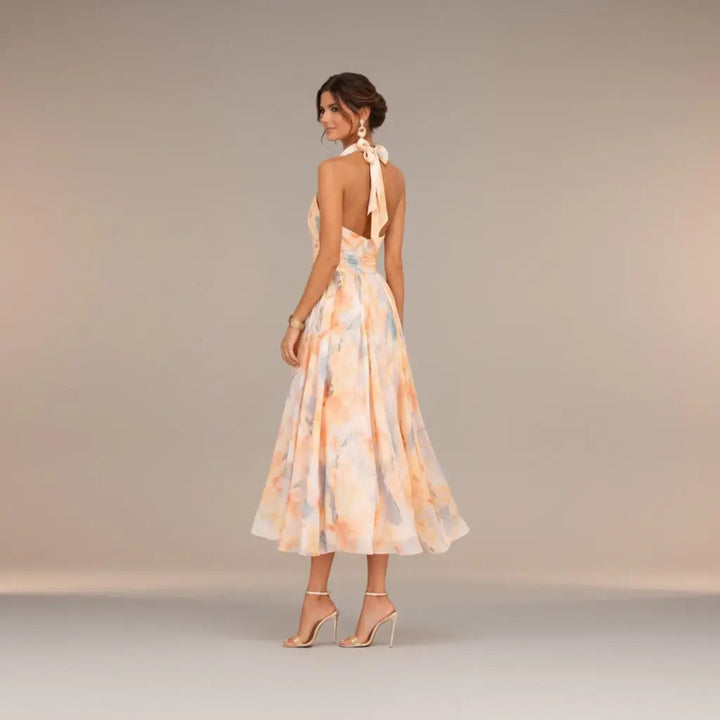 Esther - Vestido Halter con Estampado Acuarela