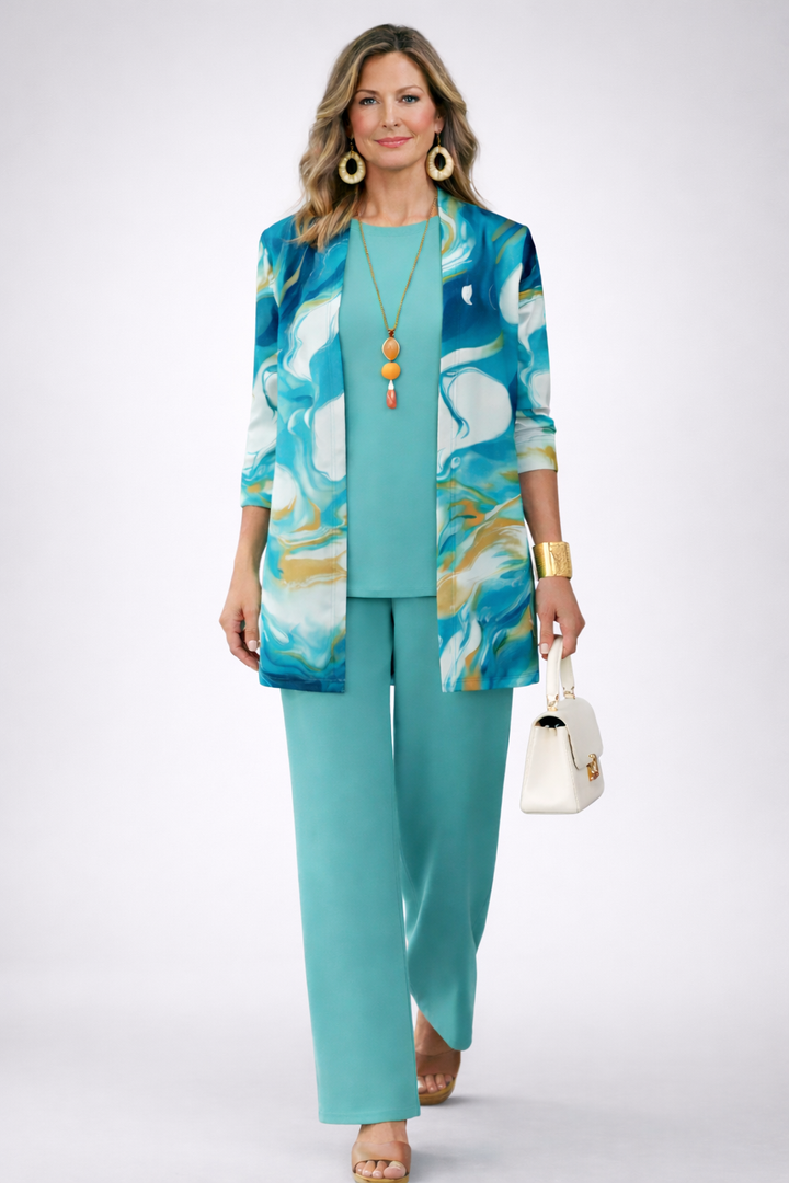 Marta | Conjunto elegante de 3 piezas – Turquesa