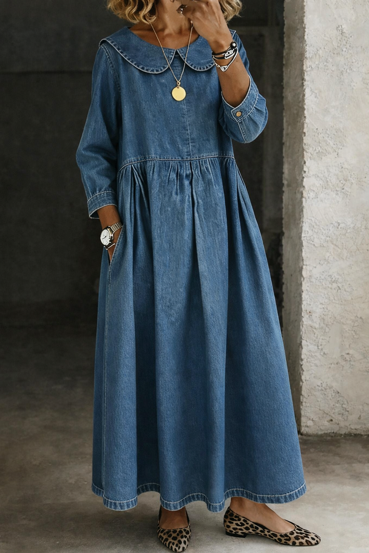 Océane - Vestido de Denim con Cuello Peter Pan | Efecto Silueta