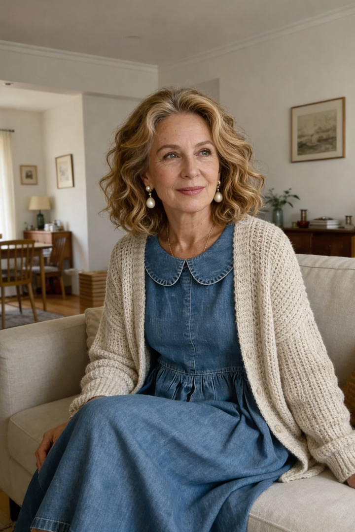 Océane - Vestido de Denim con Cuello Peter Pan | Efecto Silueta