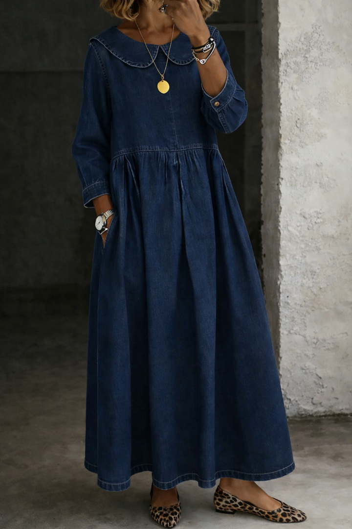 Océane - Vestido de Denim con Cuello Peter Pan | Efecto Silueta