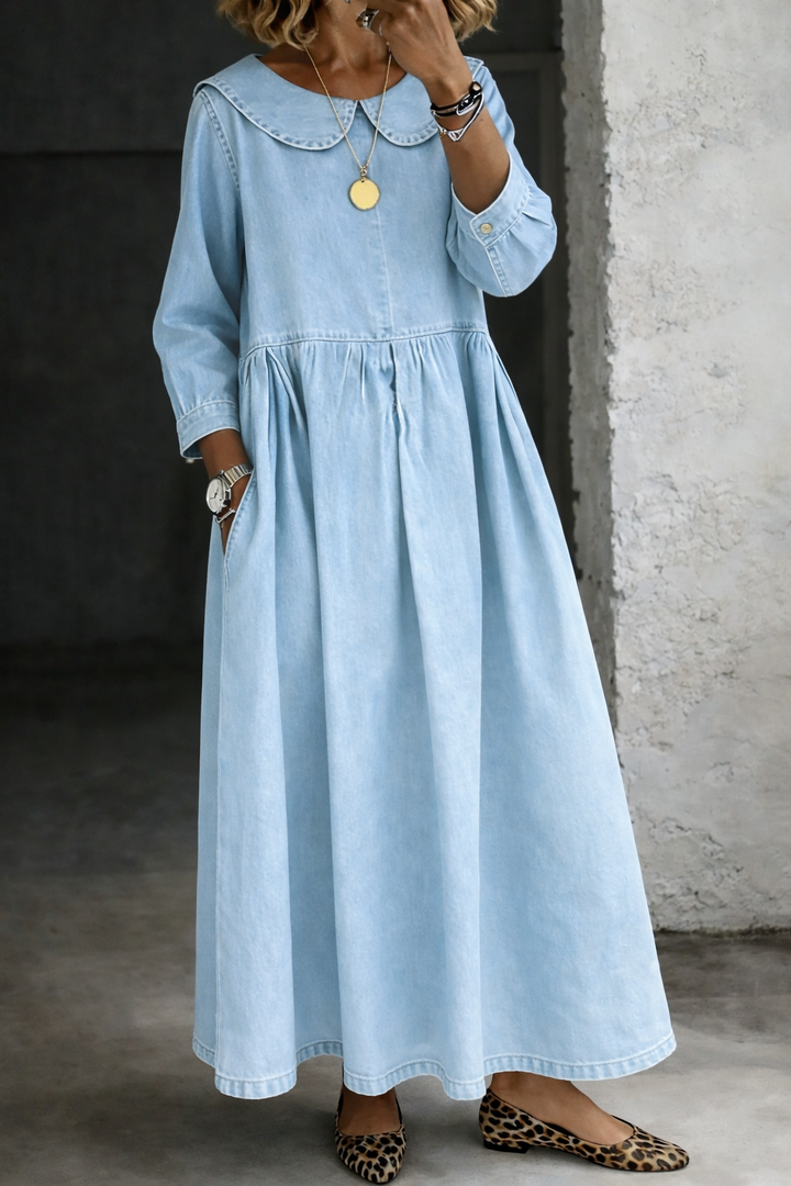 Océane - Vestido de Denim con Cuello Peter Pan | Efecto Silueta
