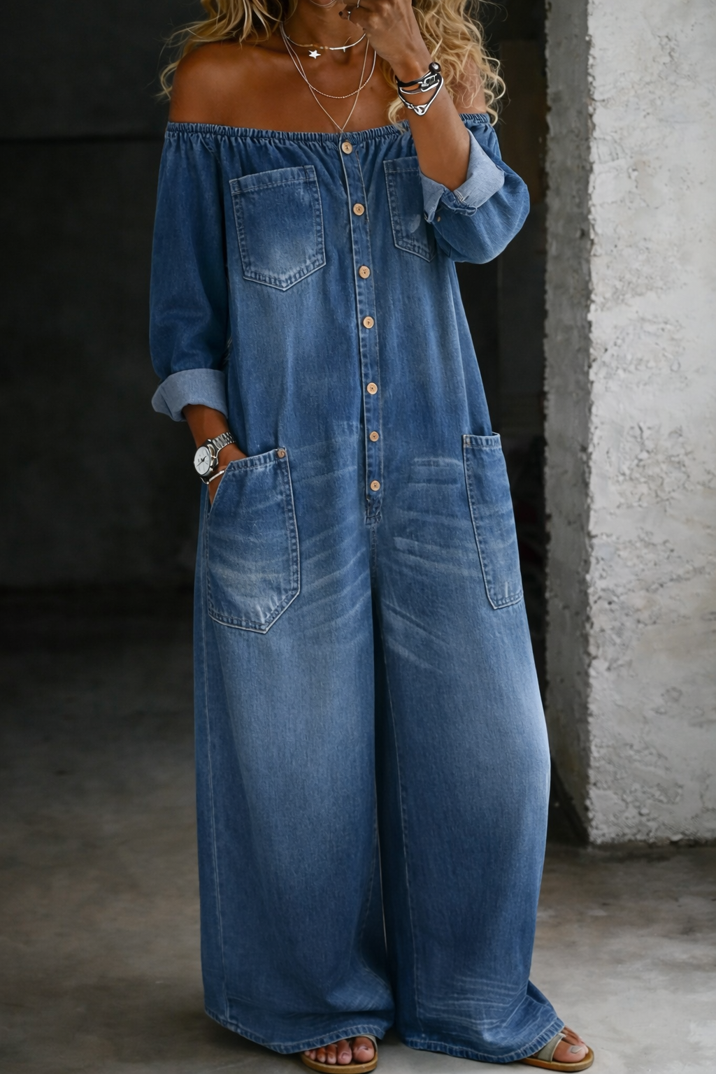 Élodie - Mono de Manga Larga con Hombros Descubiertos | Total Look Tendencia