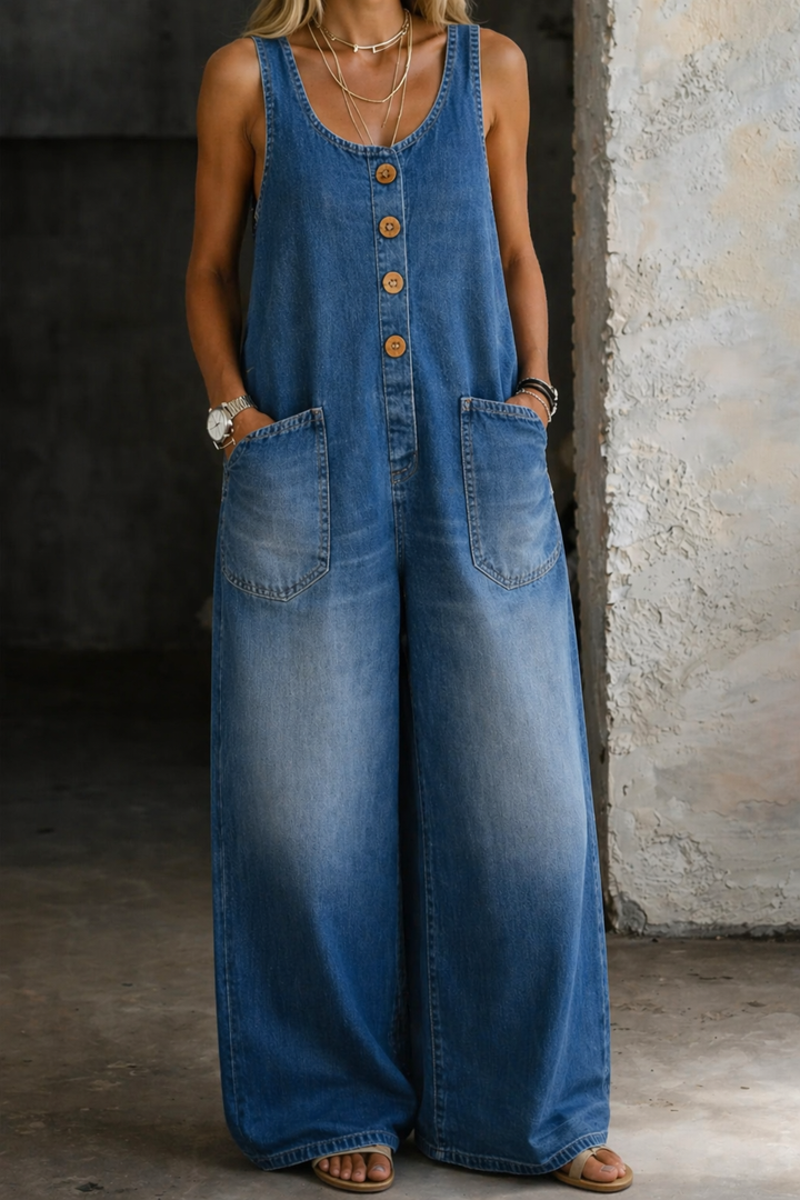 Brigitte - Pantalón Salopette de Algodón Vintage Lavado | Efecto Estilizante