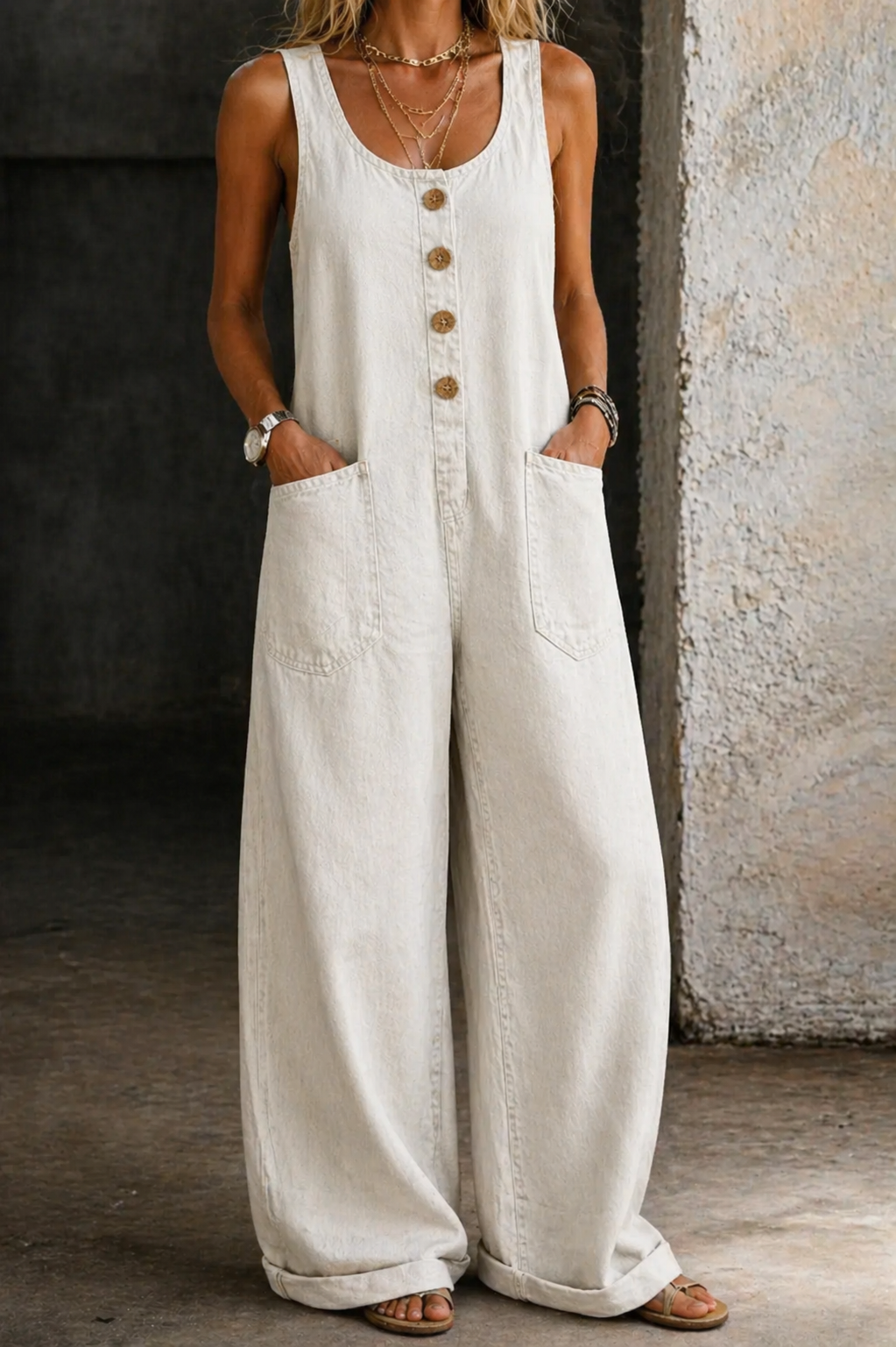 Vivienne - Pantalón Salopette de Denim de Algodón Vintage Lavado | Efecto Estilizante