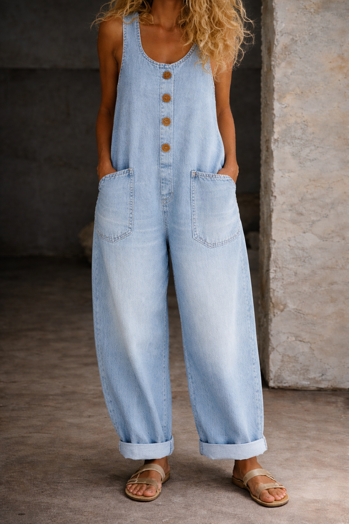 Brigitte - Pantalón Salopette de Algodón Vintage Lavado | Efecto Estilizante