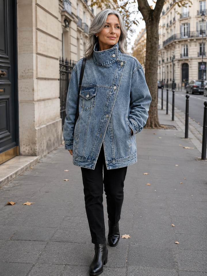 Lucie | Chaqueta vintage desgastada con cuello alto