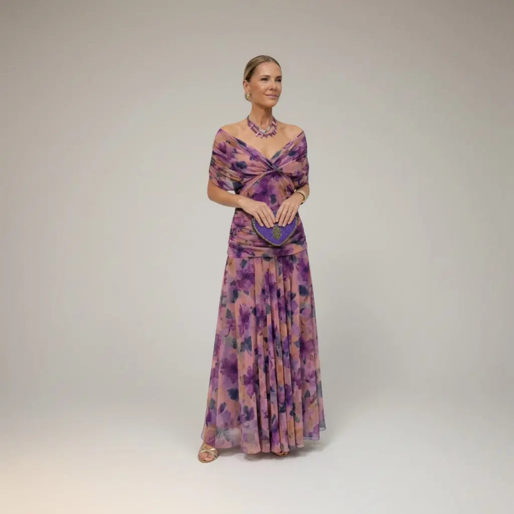 Velora - Vestido Largo Floral con Escote en V