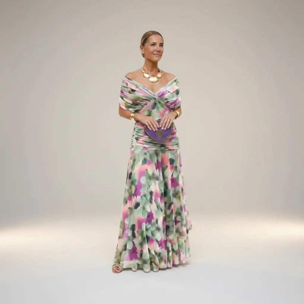 Velora - Vestido Largo Floral con Escote en V