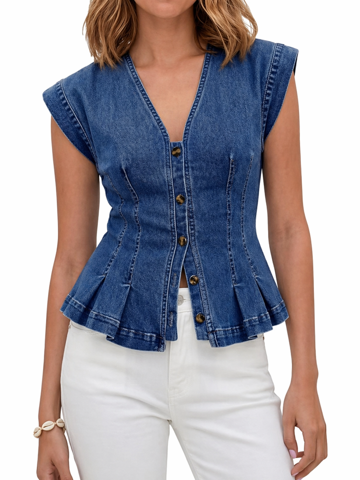 Virginie - Top de Denim con Escote en V | Estilo Atemporal