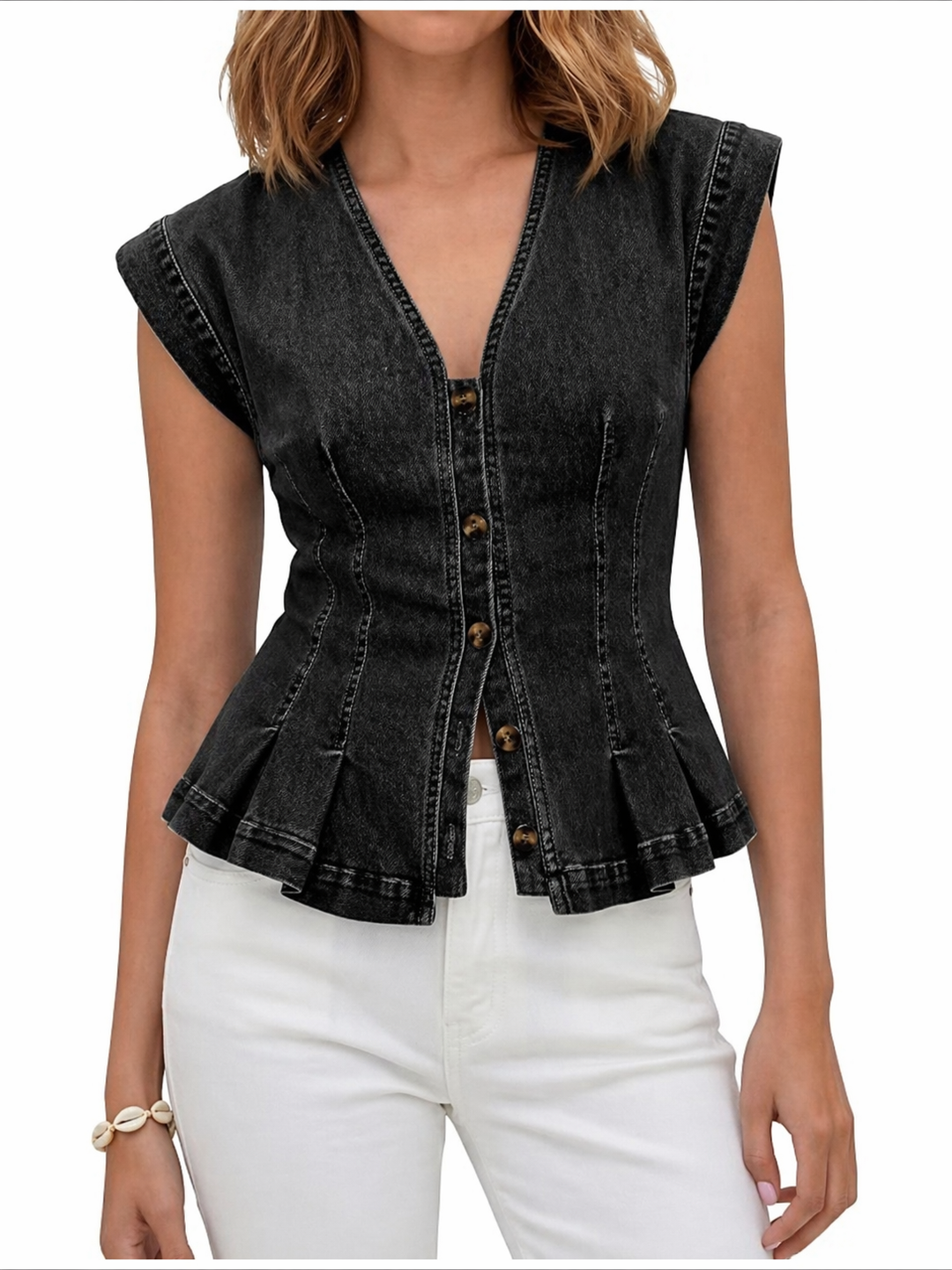 Virginie - Top de Denim con Escote en V | Estilo Atemporal