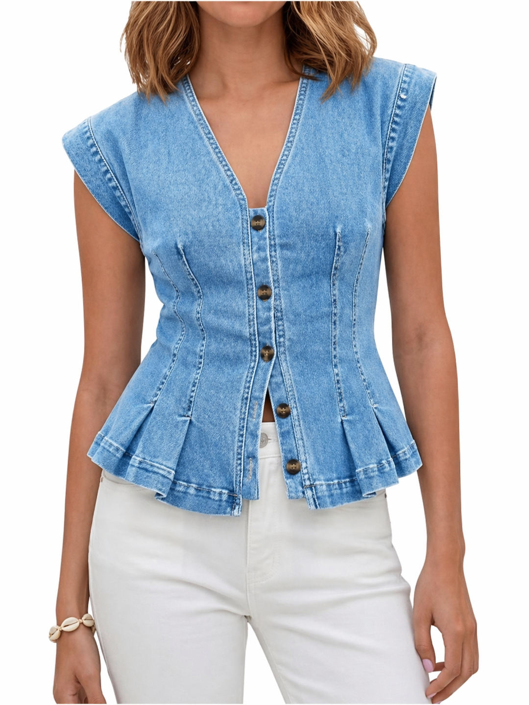 Virginie - Top de Denim con Escote en V | Estilo Atemporal