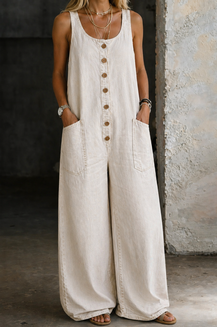 Brigitte - Pantalón Salopette de Algodón Vintage Lavado | Efecto Estilizante