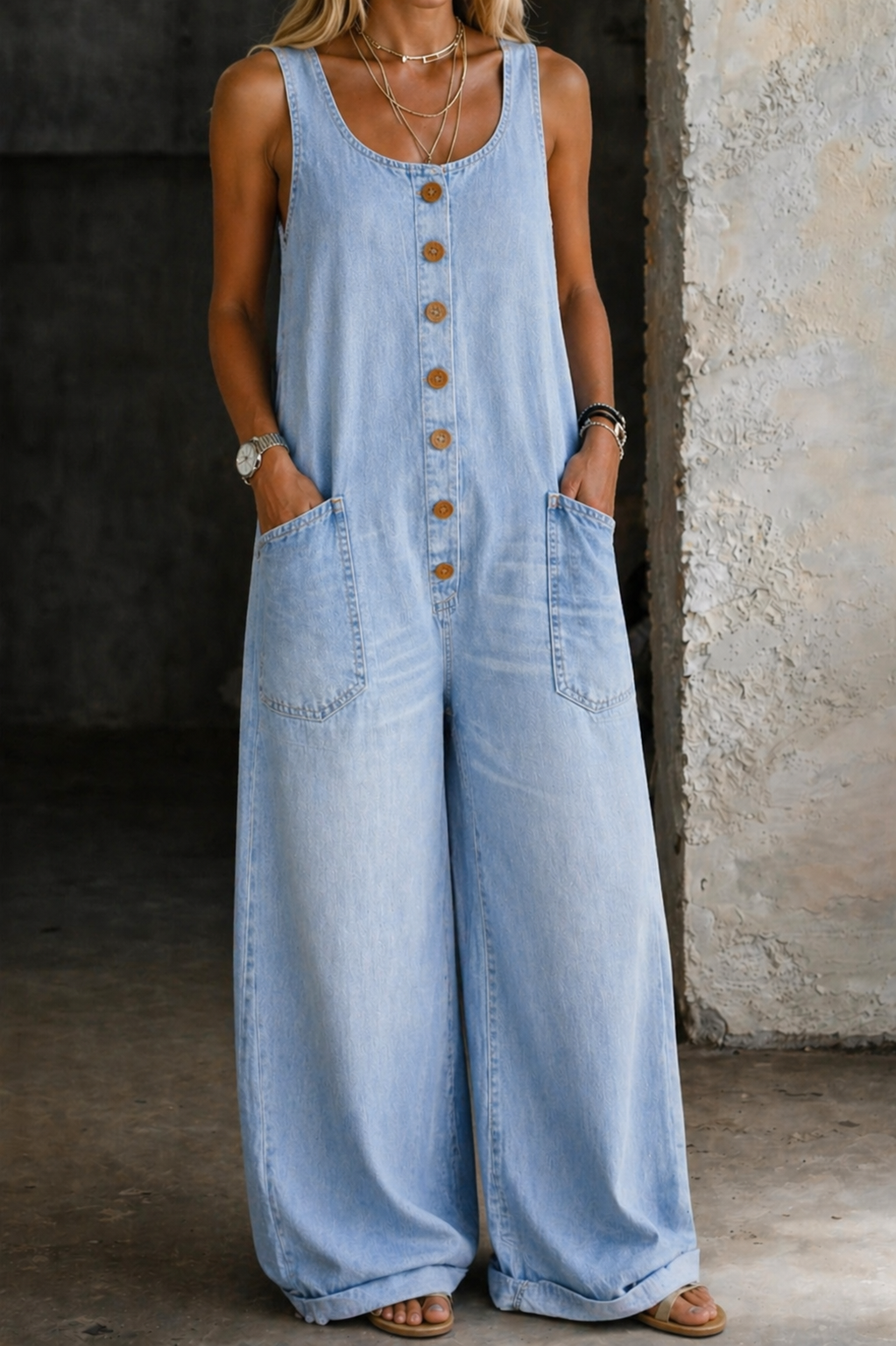 Brigitte - Pantalón Salopette de Algodón Vintage Lavado | Efecto Estilizante