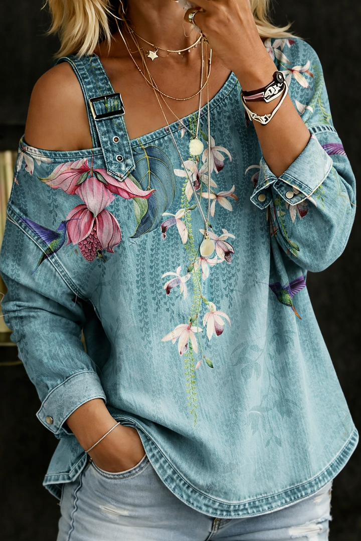 Alice - Top de Denim con Hombros Descubiertos | Básico Versátil