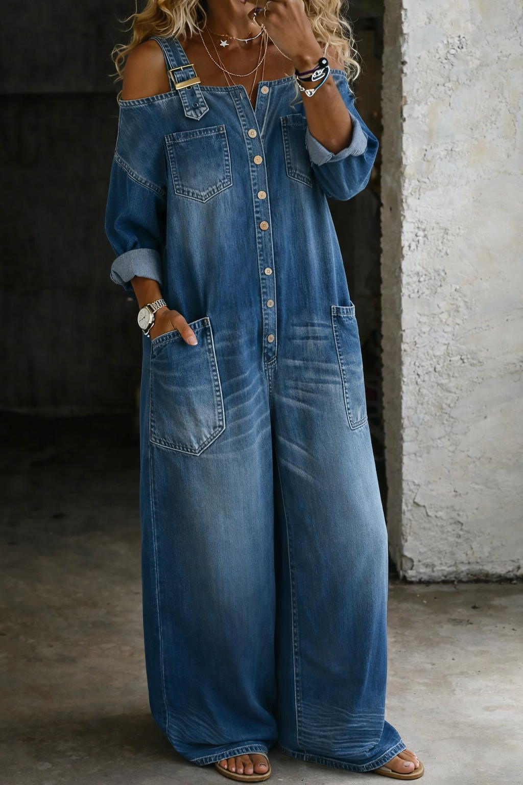 Amélie - Mono de Jean con Hombros Descubiertos | Total Look Vaquero