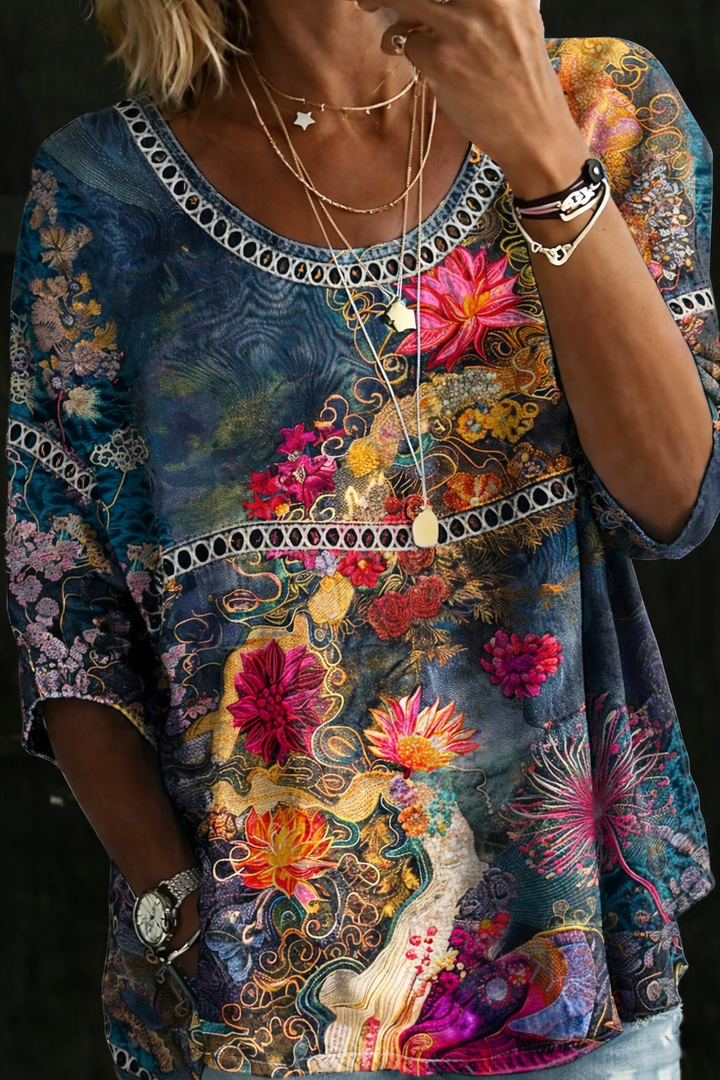 Aurélie - Blusa de Denim Floral Vintage | Estilo Atemporal