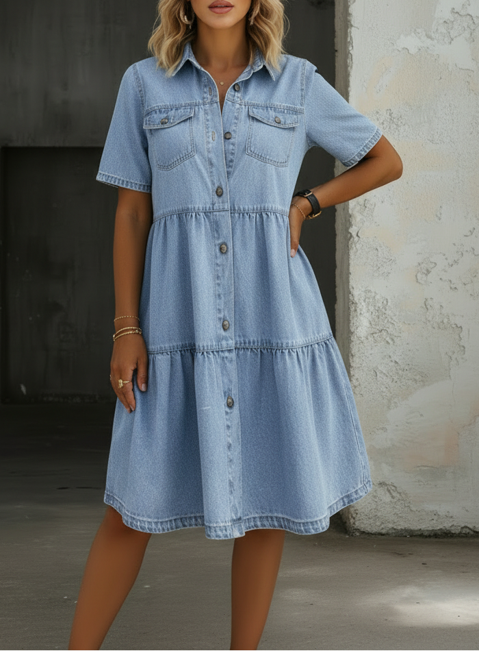 Sabine - Vestido de Jean Casual Elegante | Efecto Silueta