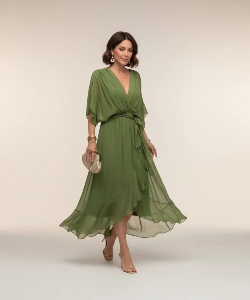 Leticia - Vestido midi con cinturilla de lazo