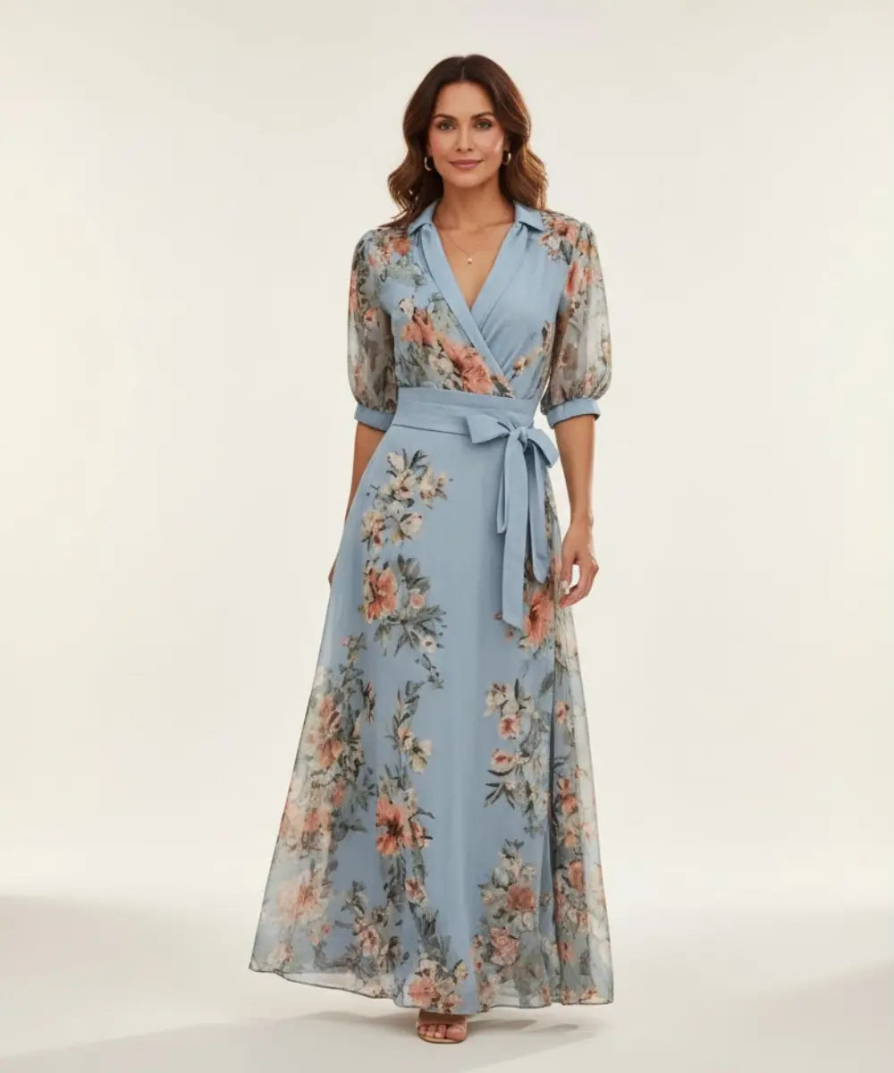 Valeria - Vestido midi con escote en V y diseño floral