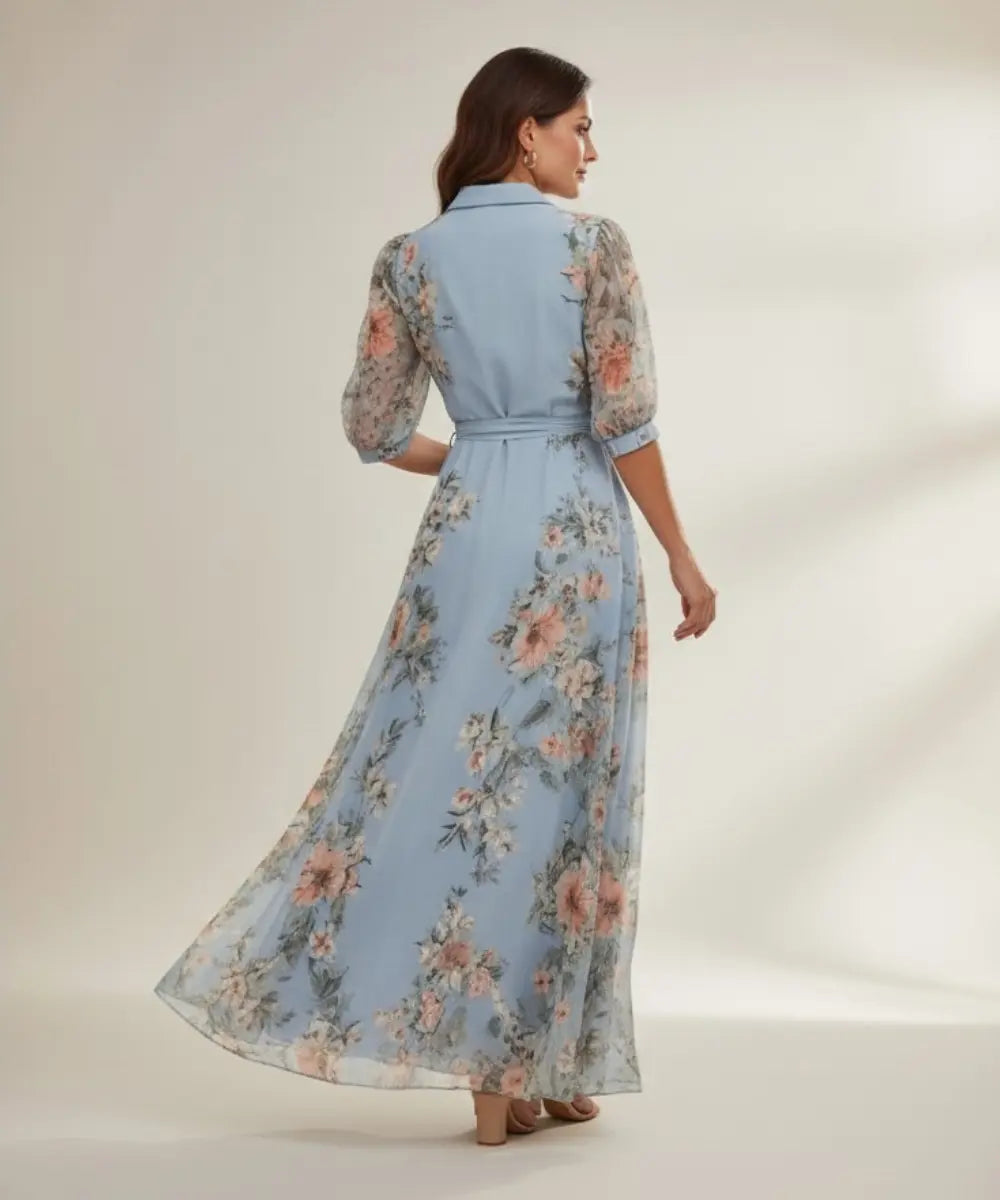 Valeria - Vestido midi con escote en V y diseño floral