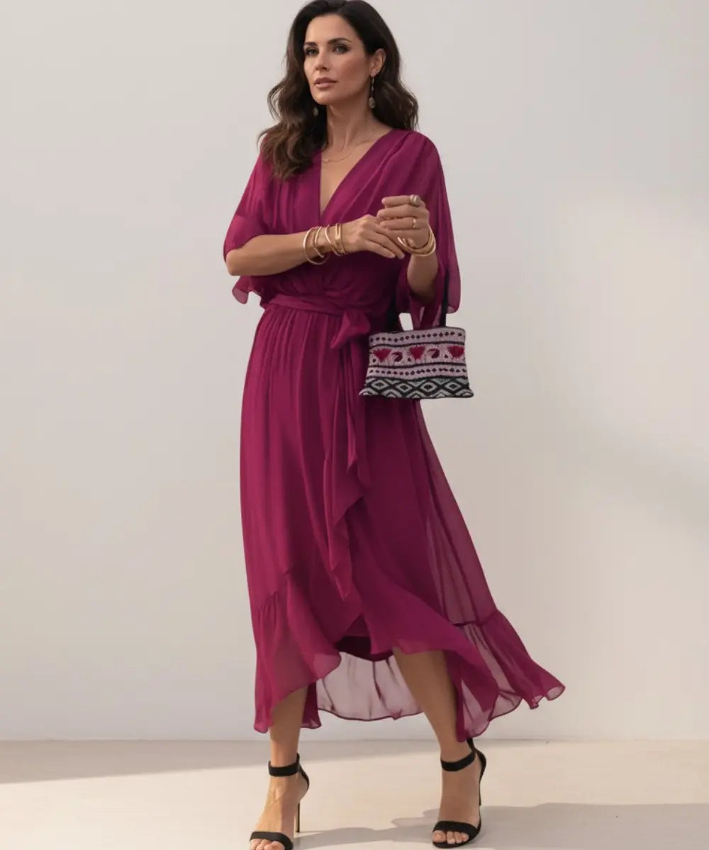 Leticia - Vestido midi con cinturilla de lazo