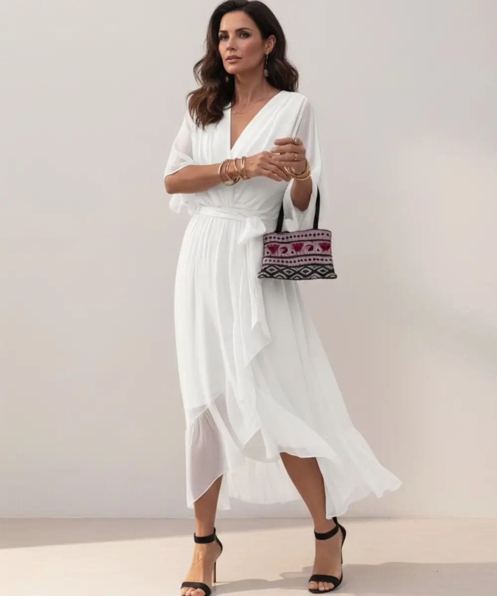 Leticia - Vestido midi con cinturilla de lazo