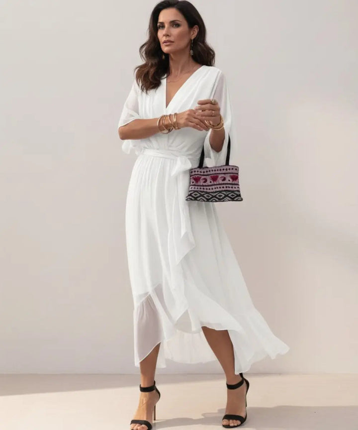 Leticia - Vestido midi con cinturilla de lazo