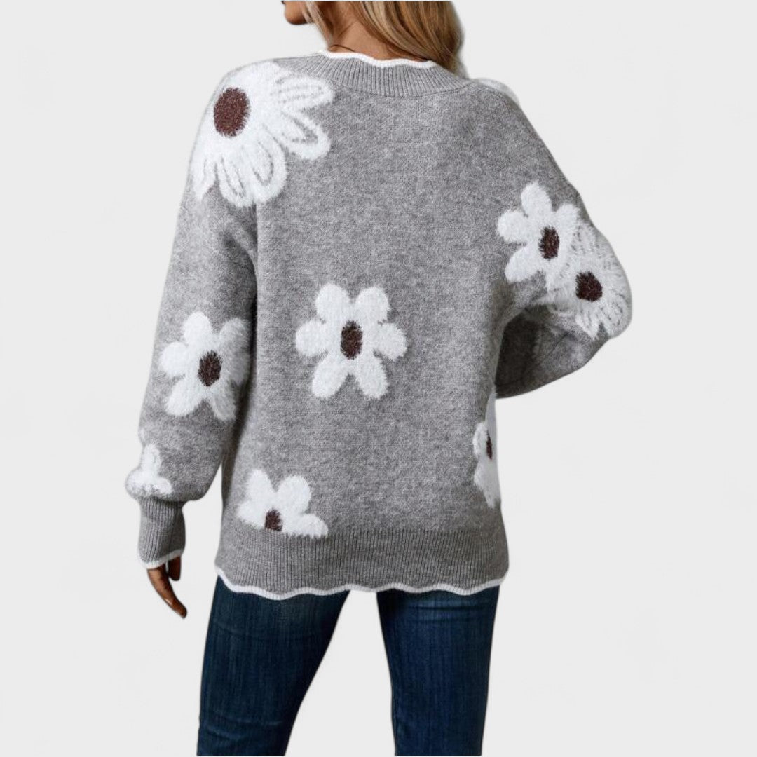 Elisa - Elegante jersey floral con cuello en V