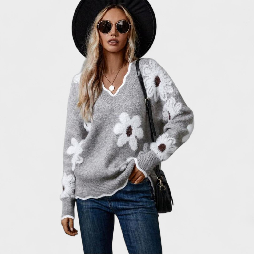 Elisa - Elegante jersey floral con cuello en V
