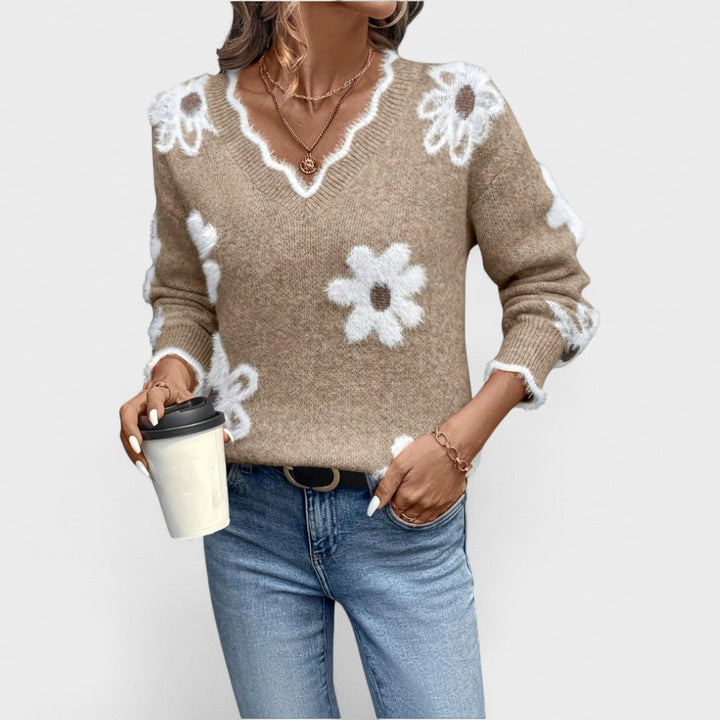 Elisa - Elegante jersey floral con cuello en V