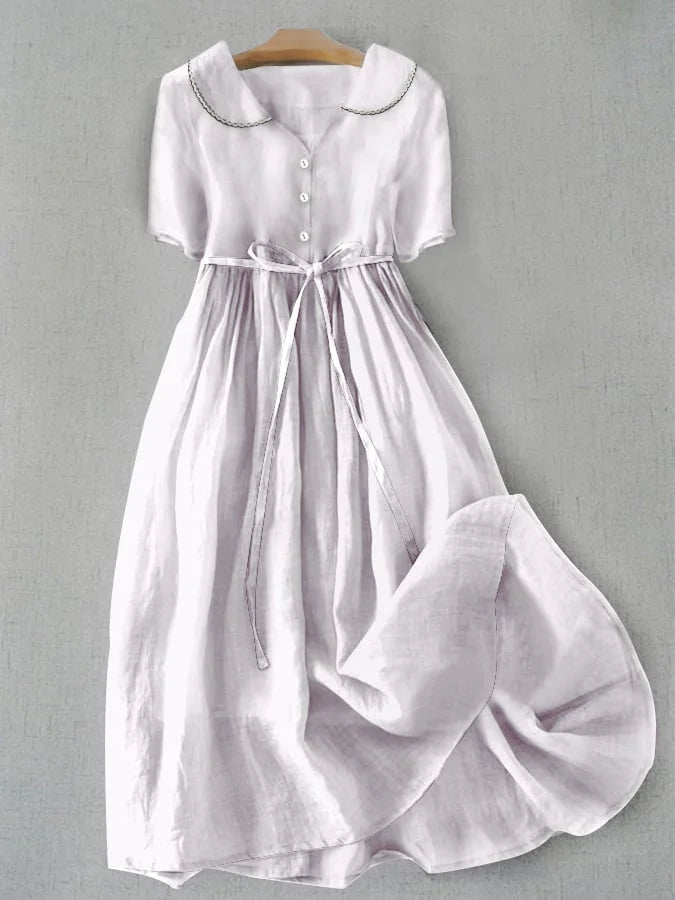 Isla | Elegante Vestido de Algodón-Lino de Manga Media