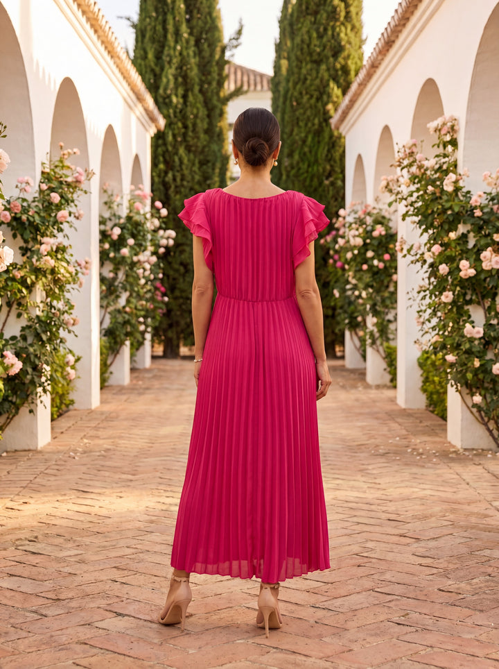 Seraphina | Elegante Maxi Vestido Plisado con Cinturón Anudado