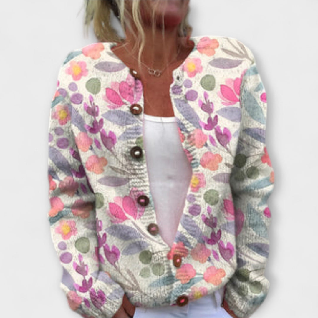 Lina - Cárdigan blanco con estampado de flores silvestres