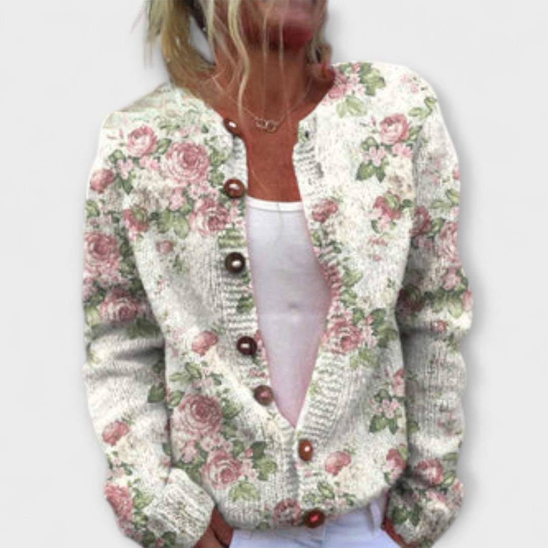 Noa - Cárdigan crema con estampado floral