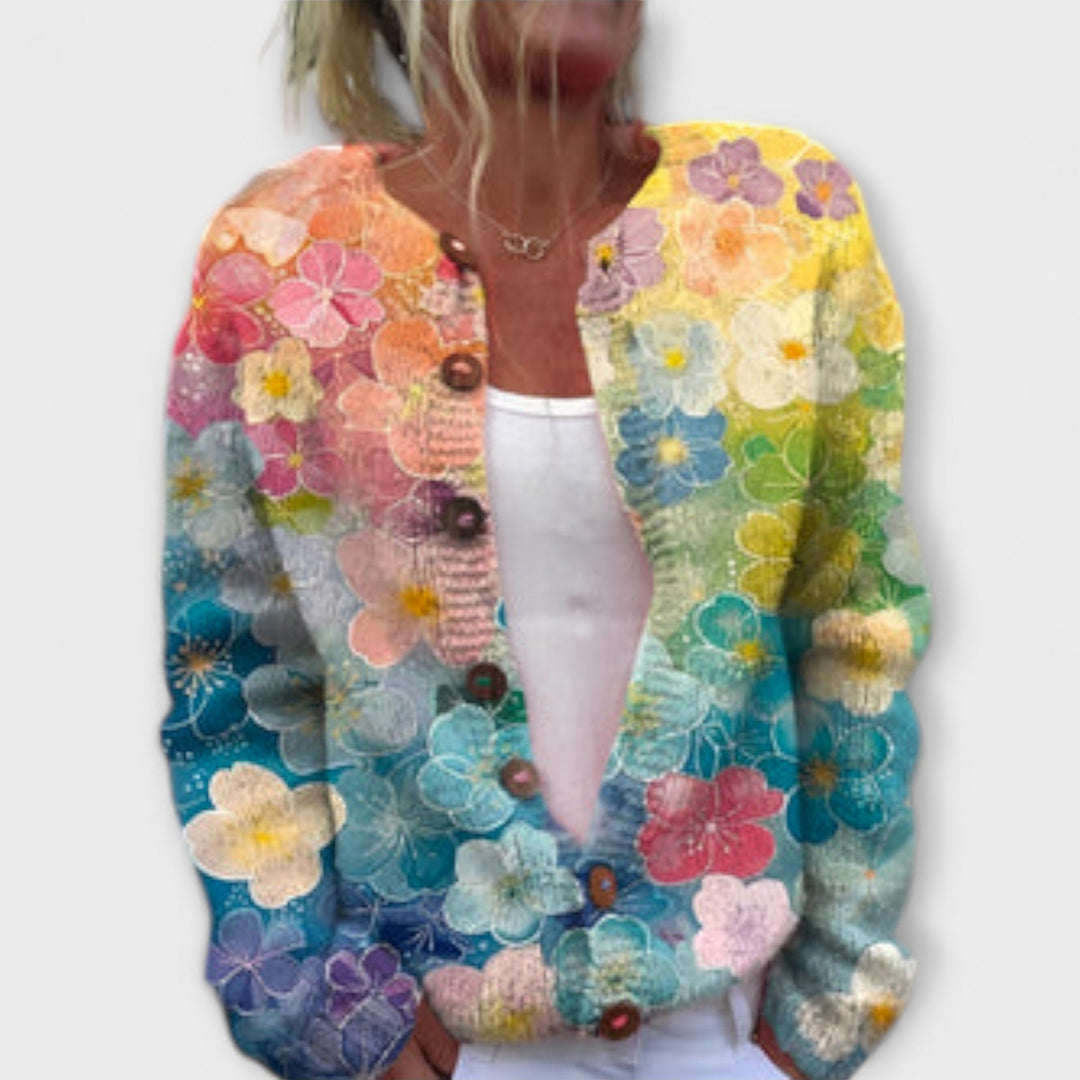 Meadows - Cárdigan de punto bicolor con estampado floral