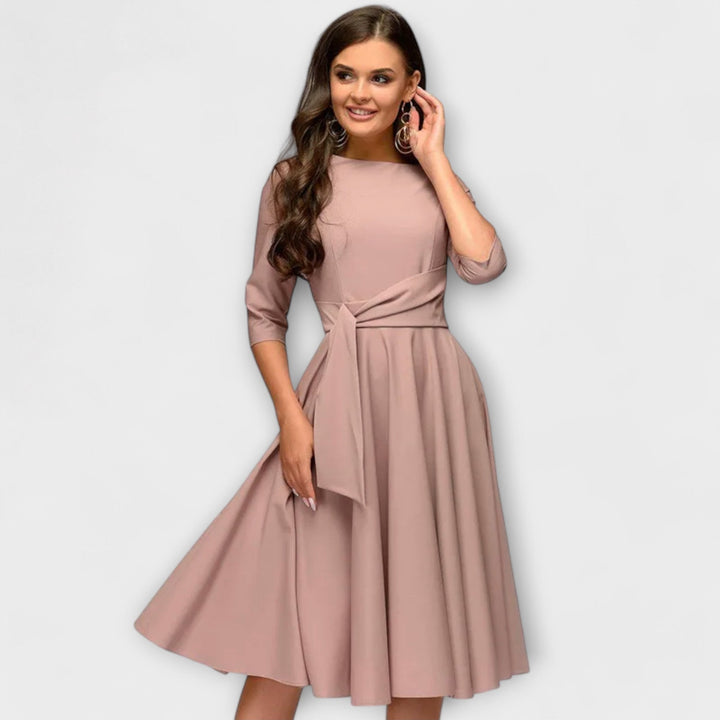 Ana - Vestido midi elegante con cintura con lazo