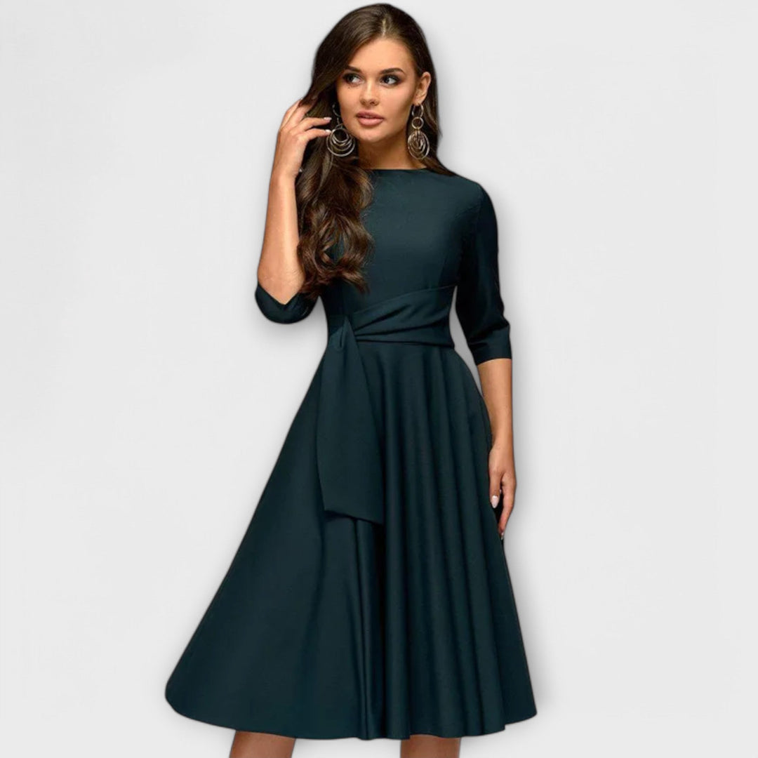Ana - Vestido midi elegante con cintura con lazo