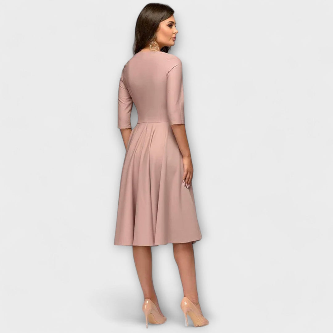Ana - Vestido midi elegante con cintura con lazo