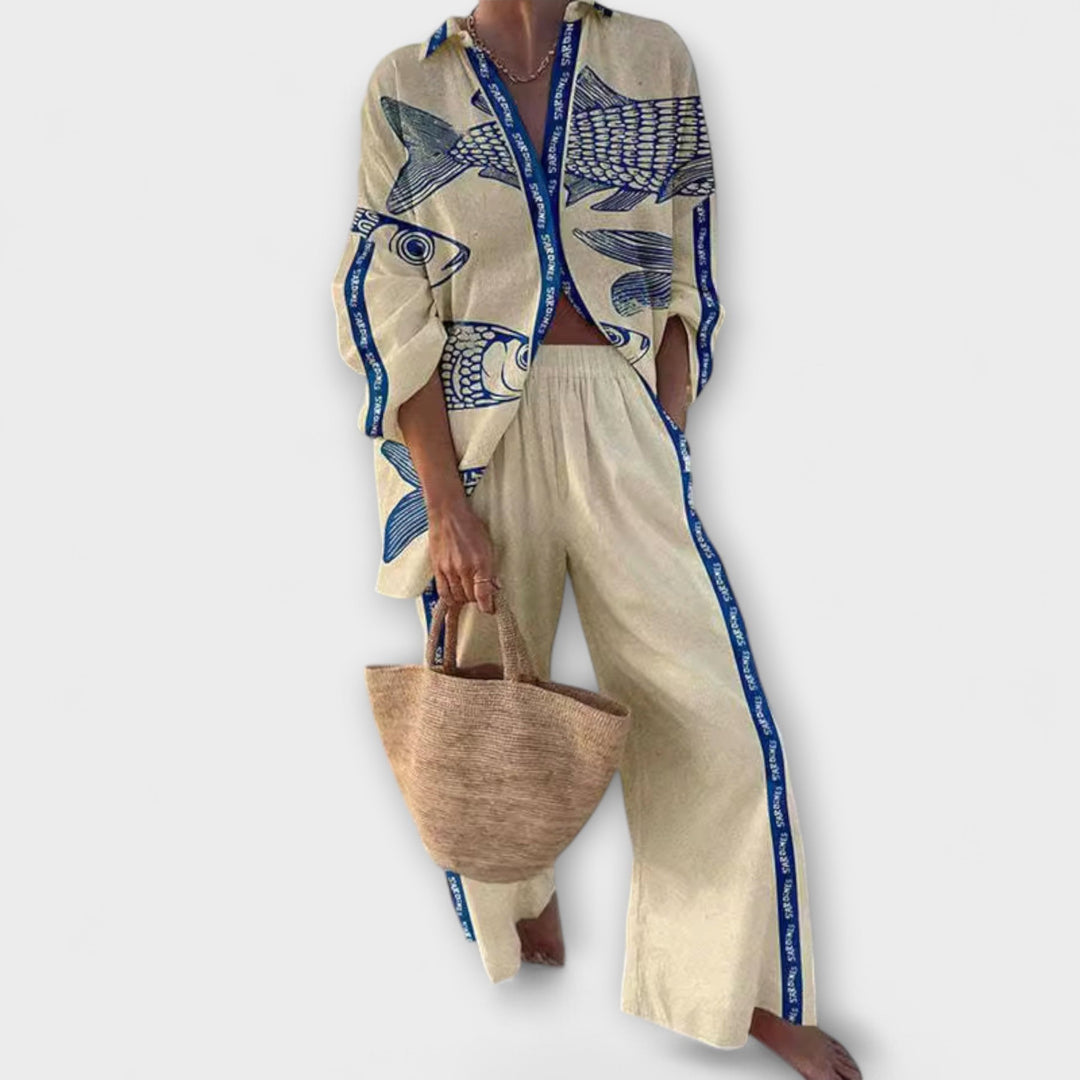 Inês - Conjunto Estampado Azul Pez