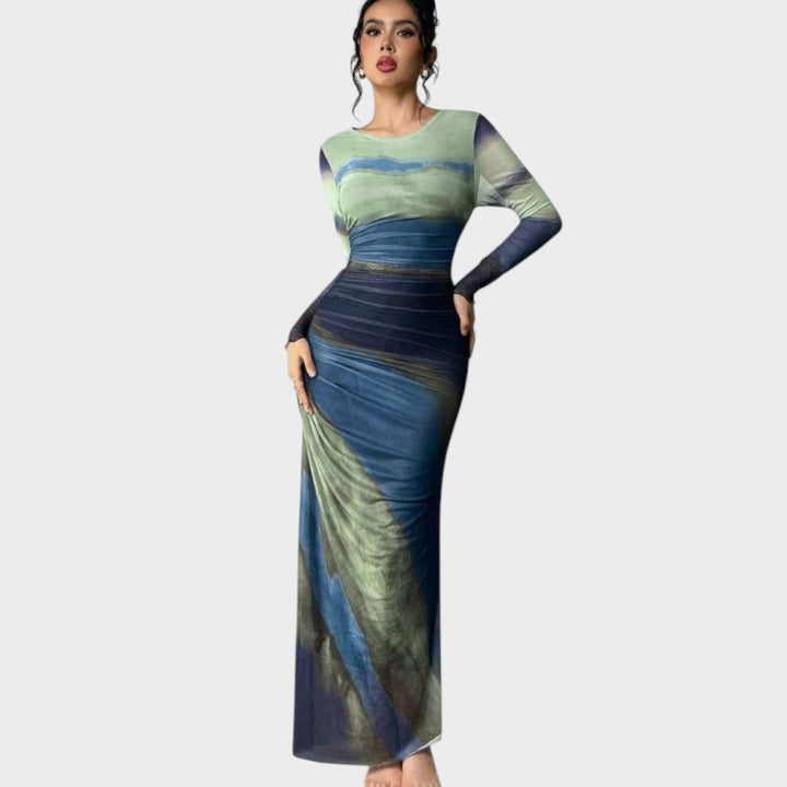Amélia - Vestido maxi ajustado con mangas largas