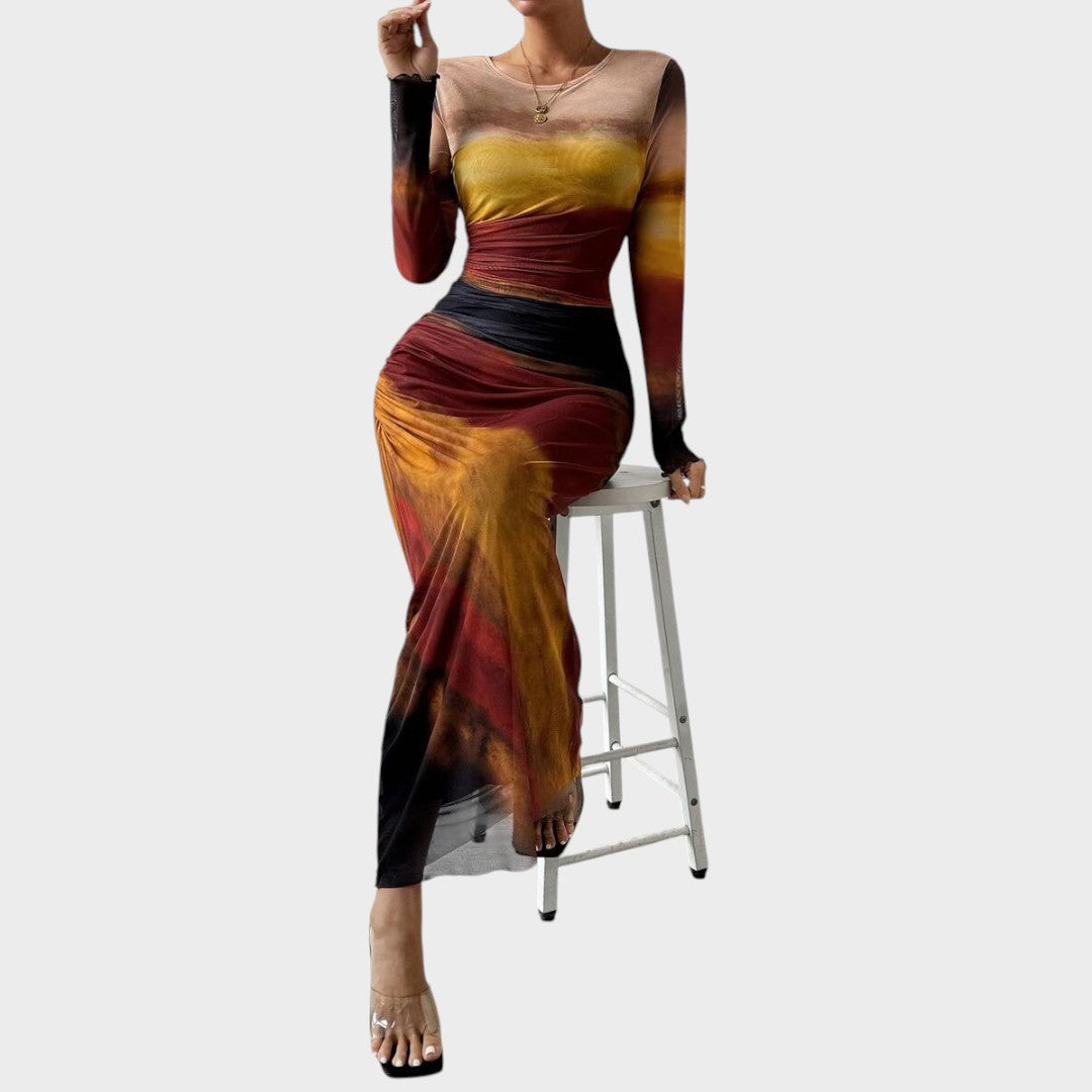 Amélia - Vestido maxi ajustado con mangas largas